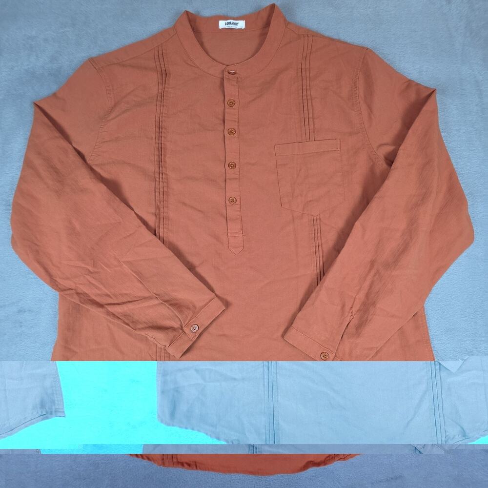 Womens COOFANDY XXL Brown Mandarin Collar Long Sleeve Blouse Top